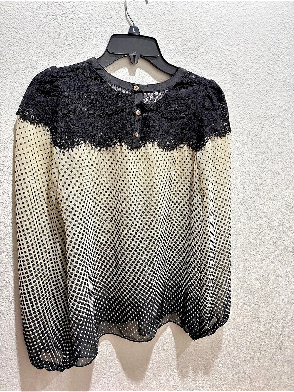 Polka Dot Blouse in Black & Cream colors with beautiful lace front and back, NEW